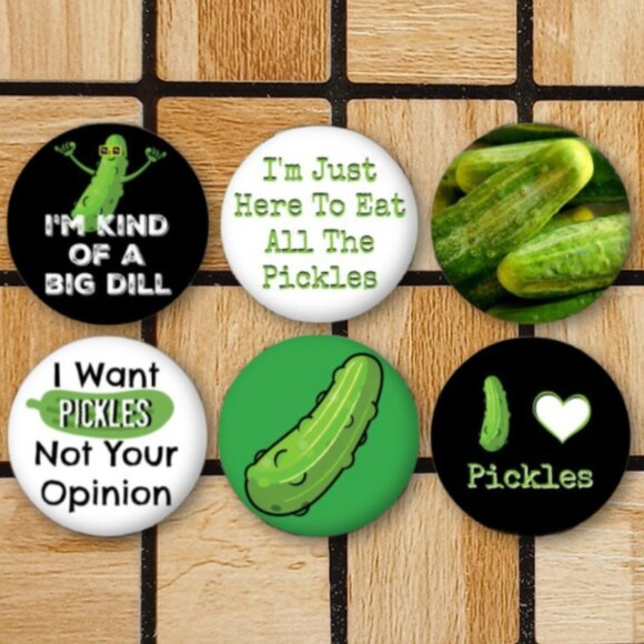 Funny Pickle Fridge Magnets - Set Of 6 Metal Magnets Home Kitchen Office School - Picture 1 of 6